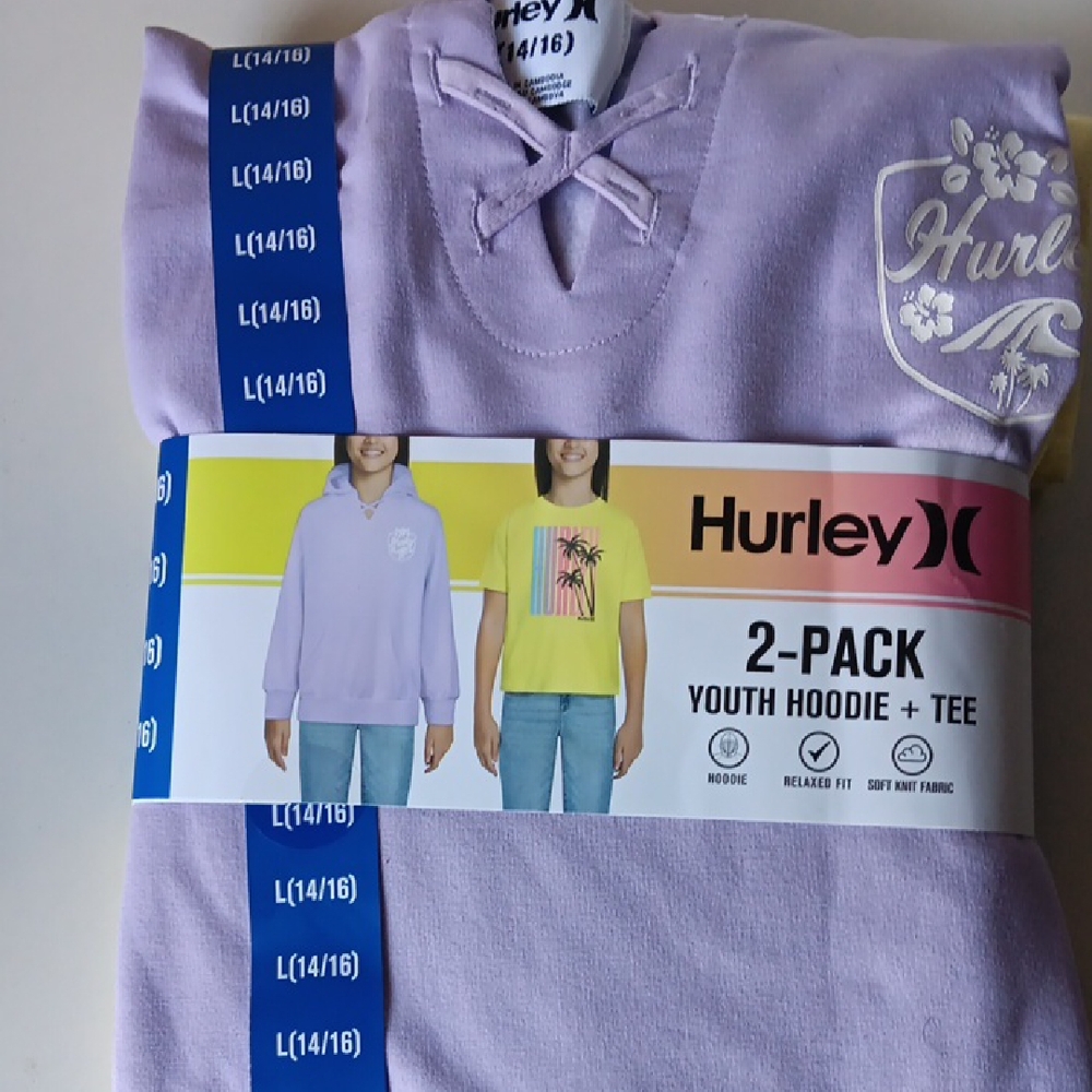 Hurley Lavender Youth Hoodie & Yellow Graphic Tee 2-Pack